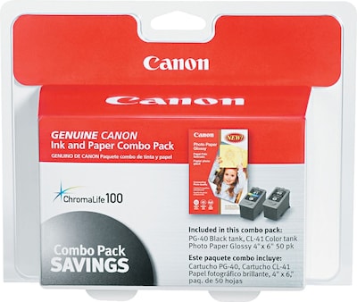 Canon 40/41 Black and Color Standard Yield Ink Cartridge, 2/Pack with Photo Paper Value Pack   (0615B009)