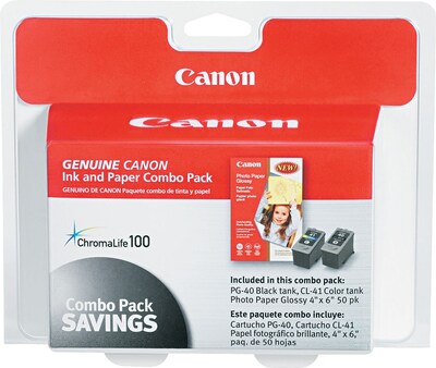 Canon 40/41 Black and Color Standard Yield Ink Cartridge, 2/Pack with Photo Paper Value Pack   (0615B009)