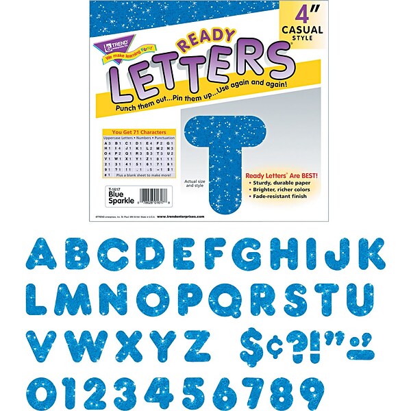 Trend Sparkle Uppercase Ready Letters®, 4, Blue, 1/Set (T1617)