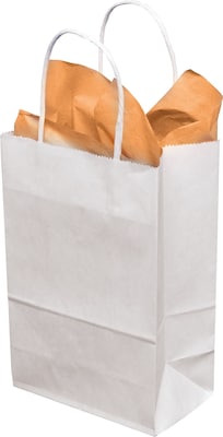 Mini Cub Shopper 8.25" x 5.25" x 3.5" Kraft Paper Shopping Bags, White, 250/Carton (WHITE539)
