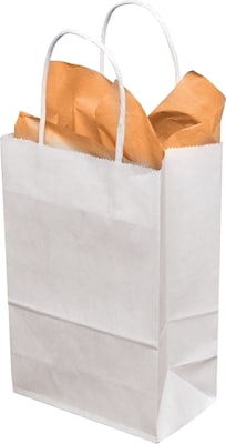 Mini Cub Shopper 8.25 x 5.25 x 3.5 Kraft Paper Shopping Bags, White, 250/Carton (WHITE539)