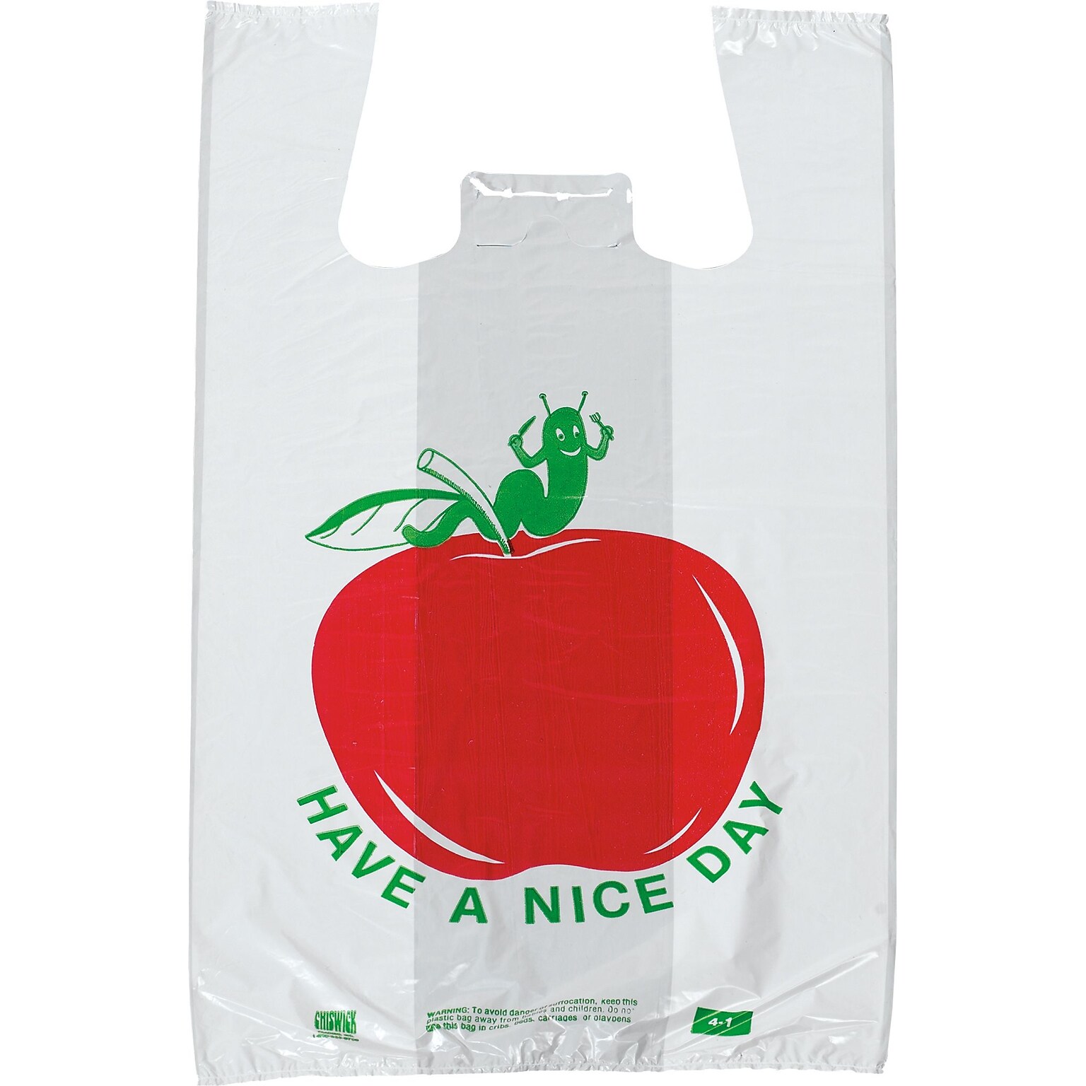 Pre-Printed T-Shirt Bags Have a Nice Day Apple, 1000/Case (1701)
