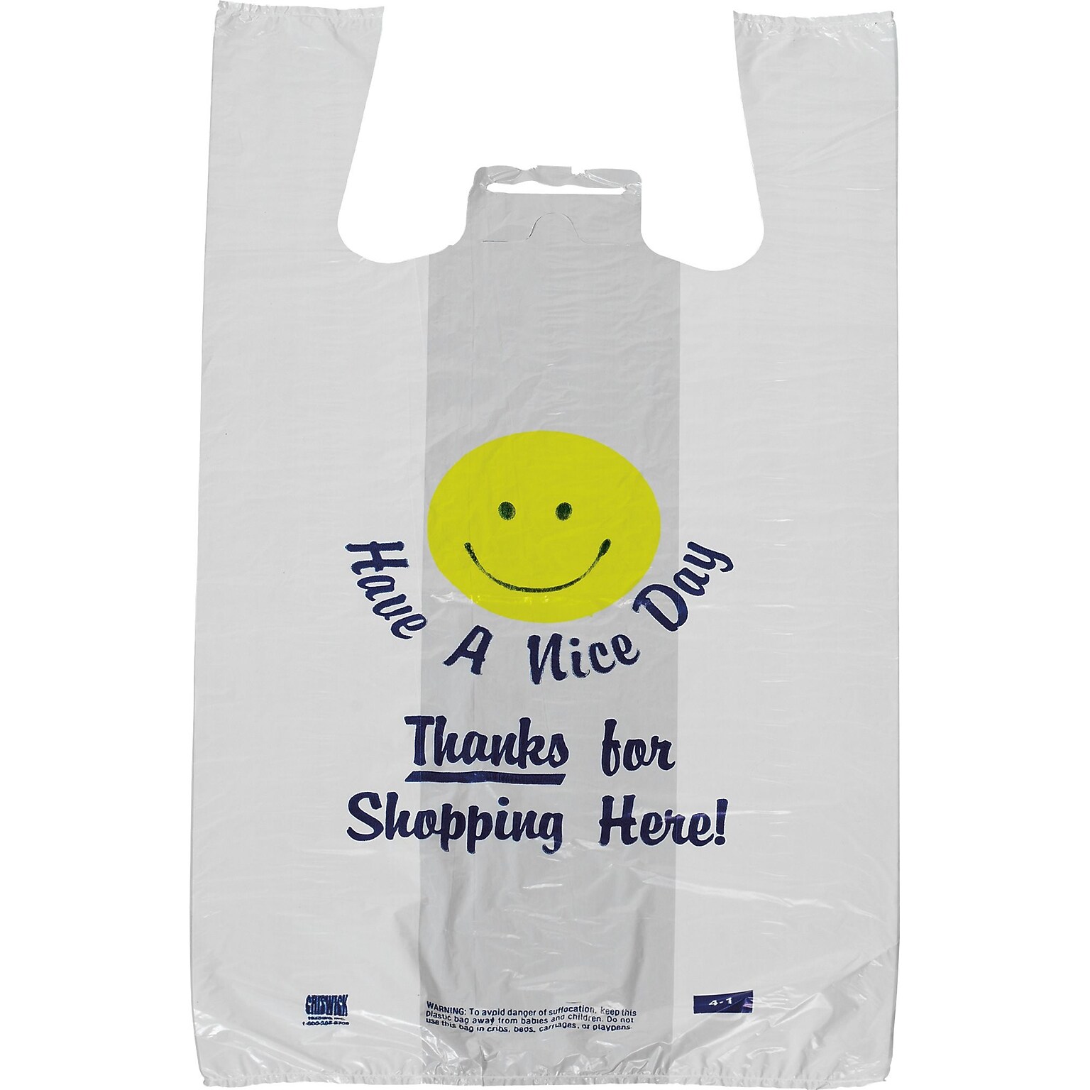 Glopack Inc Have a Nice Day Smiley Face Pre-Printed T-shirt Bag, 23 x 11.5, 1000/Carton (17-05)