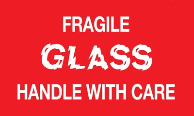Fragile Glass Handle with Care Label, 3L x 5W, 500/Roll (#DL1150C)
