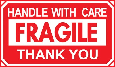 Handle with Care/Thank You Label, 5L x 3W, 500/Roll (DL1250C)