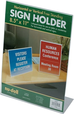 Nu-Dell Acrylic Sign/Photo/Certificate Holder, L-Frame, 11H x 8 1/2W, 36/Ct