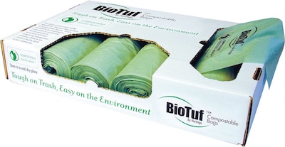 BioTuf 60-64 Gallon Compostable Industrial Trash Bag, 47" x 60", Low Density, 1 Mil, Green, 5 Rolls (Y9460YE R01)