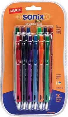Sonix™ Retractable Gel-Ink Pens, Medium Point, Assorted, Dozen (13123-CC)