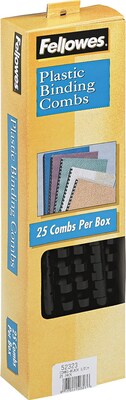 Fellowes 1/2" Plastic Binding Spine Comb, 90 Sheet Capacity, Black, 25/Pack (52323)