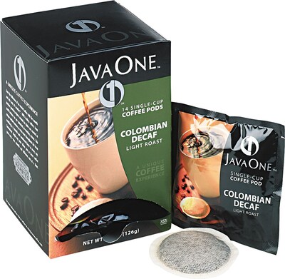 Java One® Single Cup Colombian Ground Coffee, Decaffeinated, .3 oz., 14 Pods