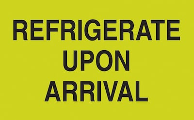 Refrigerate Upon Arrival Labels, Fluorescent Green/Black, 5 x 3, 500/Rl (LABDL2601)