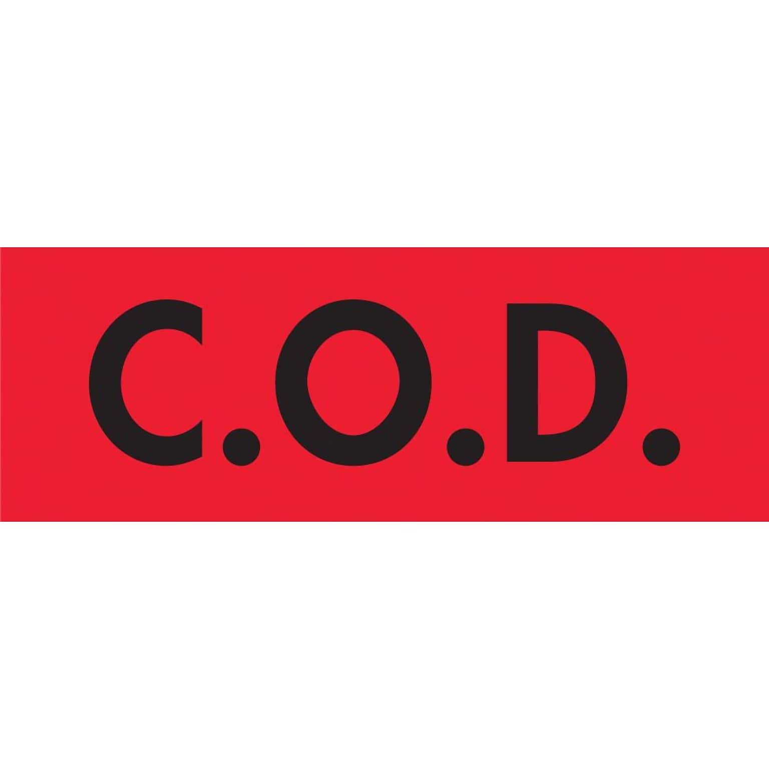 Quill Brand® C.O.D. Labels, Red/Black, 3 x 2, 500/Rl