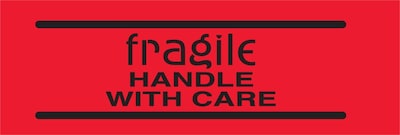 Quill Brand® Fragile Handle with Care Labels, Red/Black, 3 x 2, 500/Rl