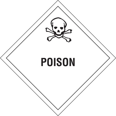 Quill Brand®® Poison Labels, White/Black, 4 x 4, 500/Rl