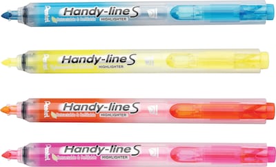 Pentel® Recycled Handy-Lines Slim Retractable Highlighters, 4/Pack (SXS15BPS4M)