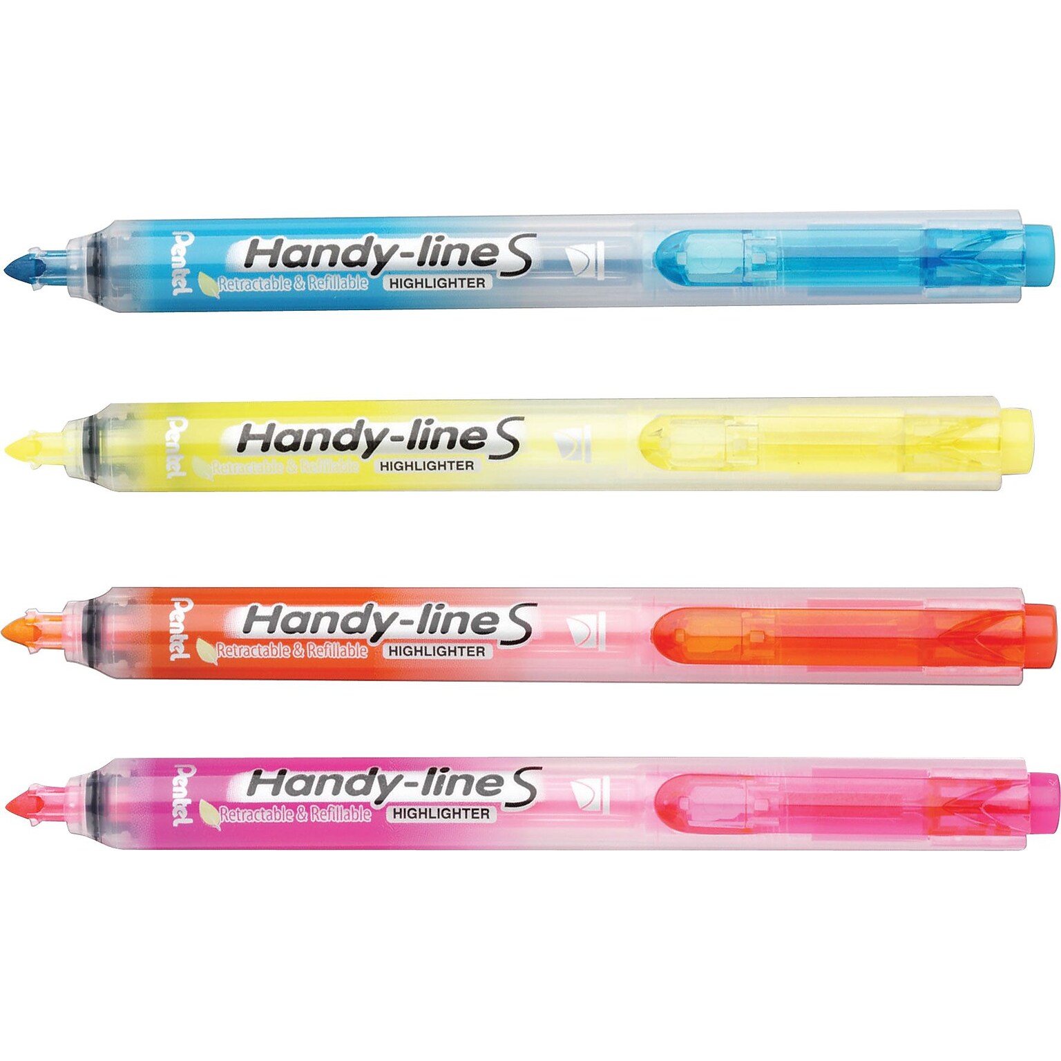 Pentel® Recycled Handy-Lines Slim Retractable Highlighters, 4/Pack (SXS15BPS4M)