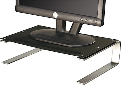 Monitor Stand, Pen Tray, Grate Design, Gives Storage, For Flat Screen Monitor, 15x4-1/2x11-1/4, Black/Chrome