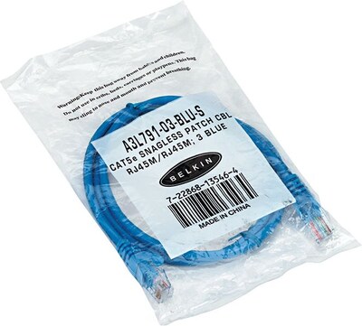Belkin 3 Snagless CAT-5e, 10/100Base-T Patch Cables, Blue