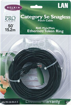 Belkin® 50 RJ45 Cat-5E Patch Cables; Snagless,  Black
