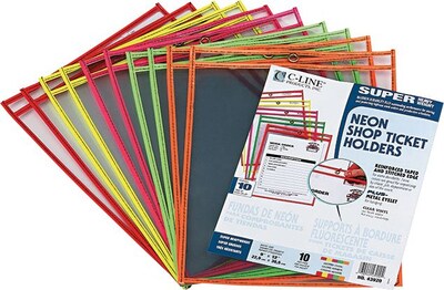 C-Line Stitched Shop/Job Ticket Holders, 9 x 12, Neon, 10/Pack (43920)