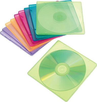 Innovera® CD/DVD Case, Polypropylene, Slim, Assorted, 10-Pack