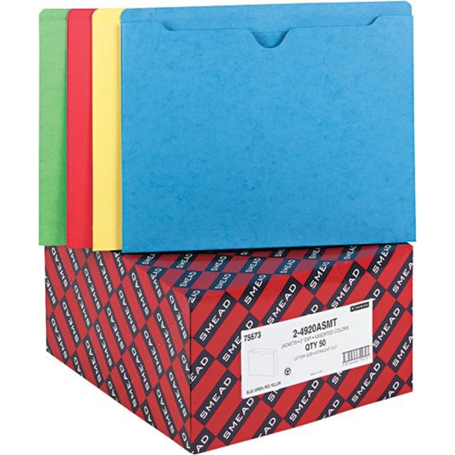 Smead 10% Recycled Reinforced File Jacket, 2 Expansion, Letter Size, Assorted, 50/Box (75673)