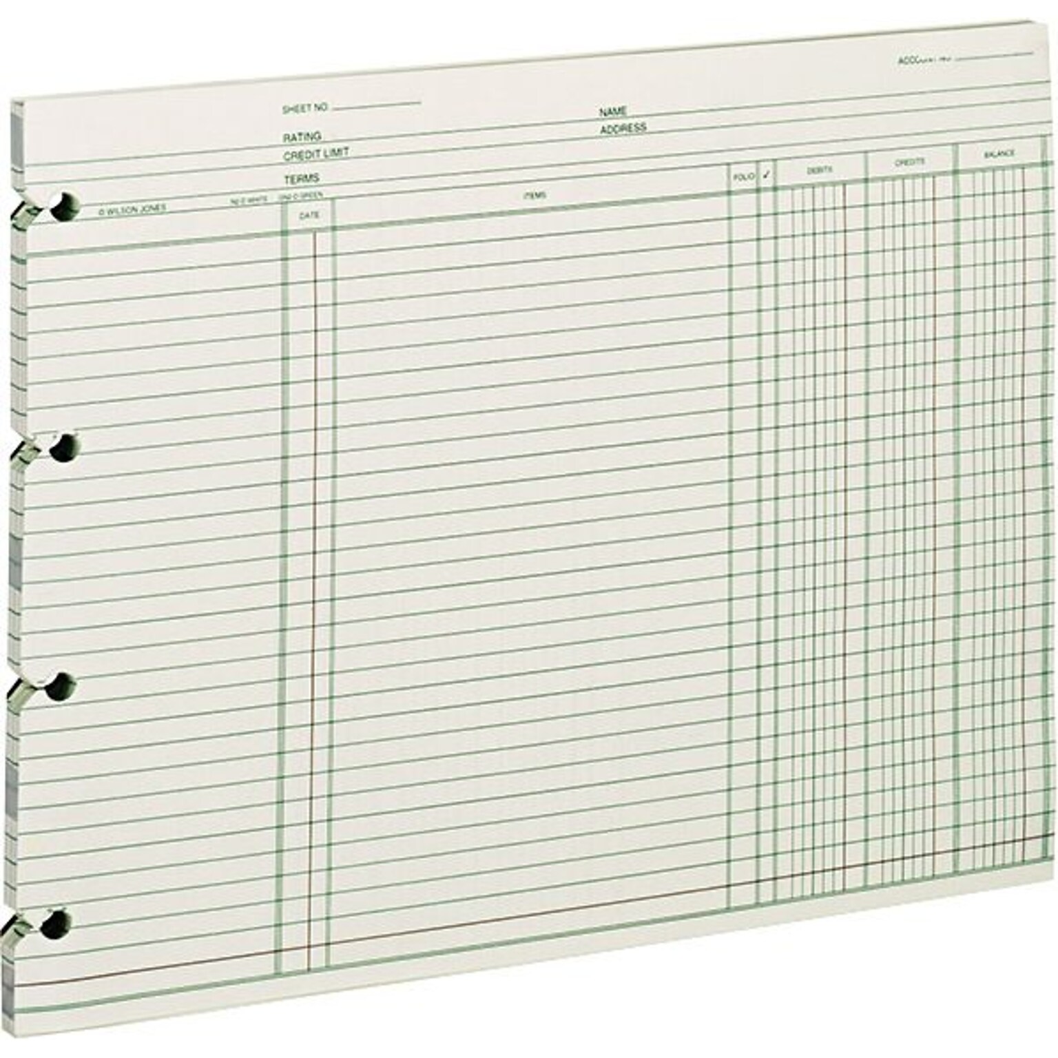 Wilson Jones Ledger Paper, Balance Ledger, 9 1/4 x 11 7/8, Green, 100 Sheets (WLJGN2D)