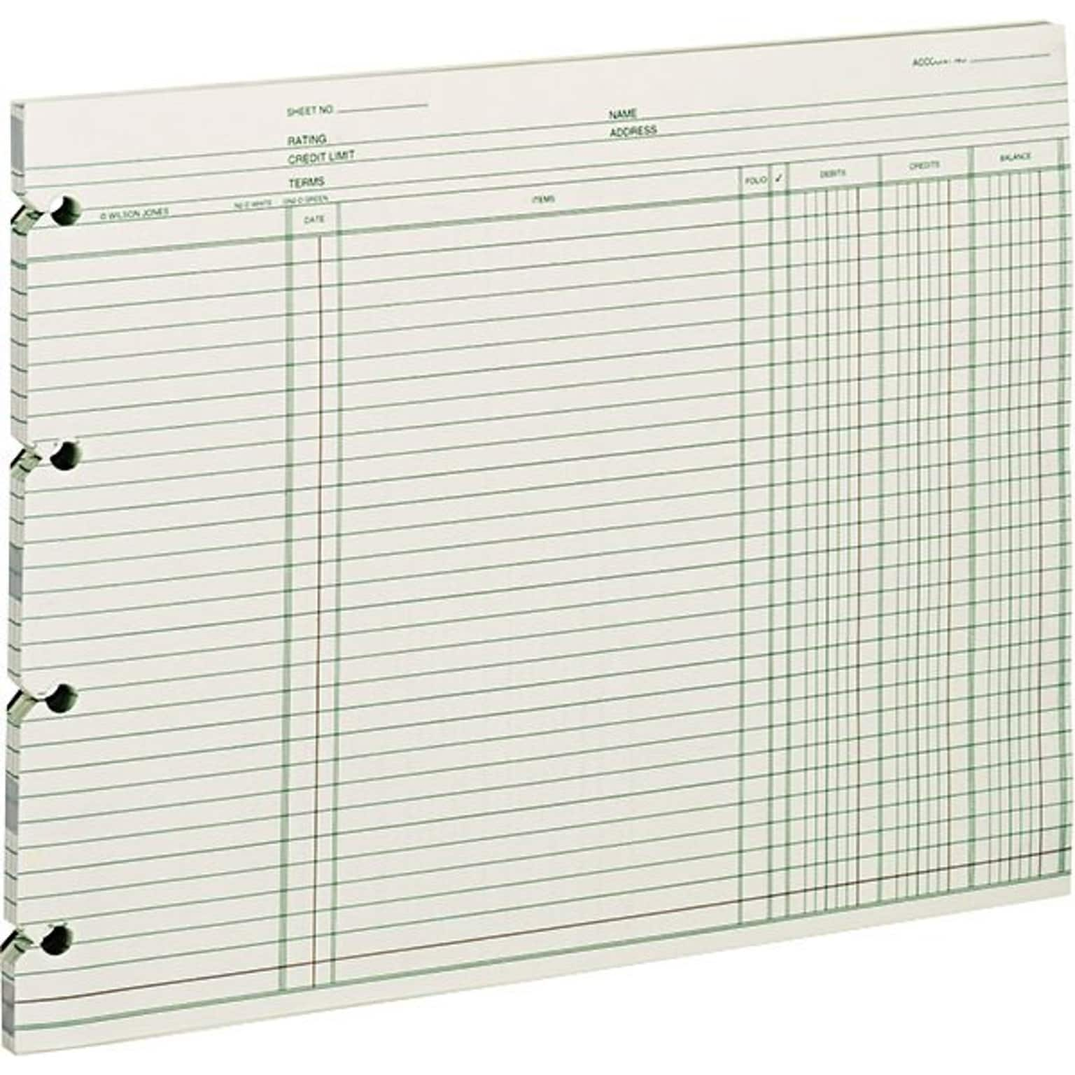 Wilson Jones Ledger Paper, Balance Ledger, 9 1/4 x 11 7/8, Green, 100 Sheets (WLJGN2D)