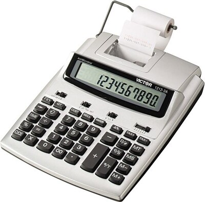 Victor (1212-3A) 12-Digit Printing Calculator, Gray/Black