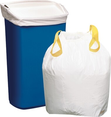 Staples Drawstring Kitchen Trash Bags, Stretchable Strength, White, 13 Gallon Capacity, 50 Bags/Box (20966-CC)