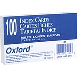 Oxford 3 x 5 Index Cards, Lined, White, 100/Pack (31EE)