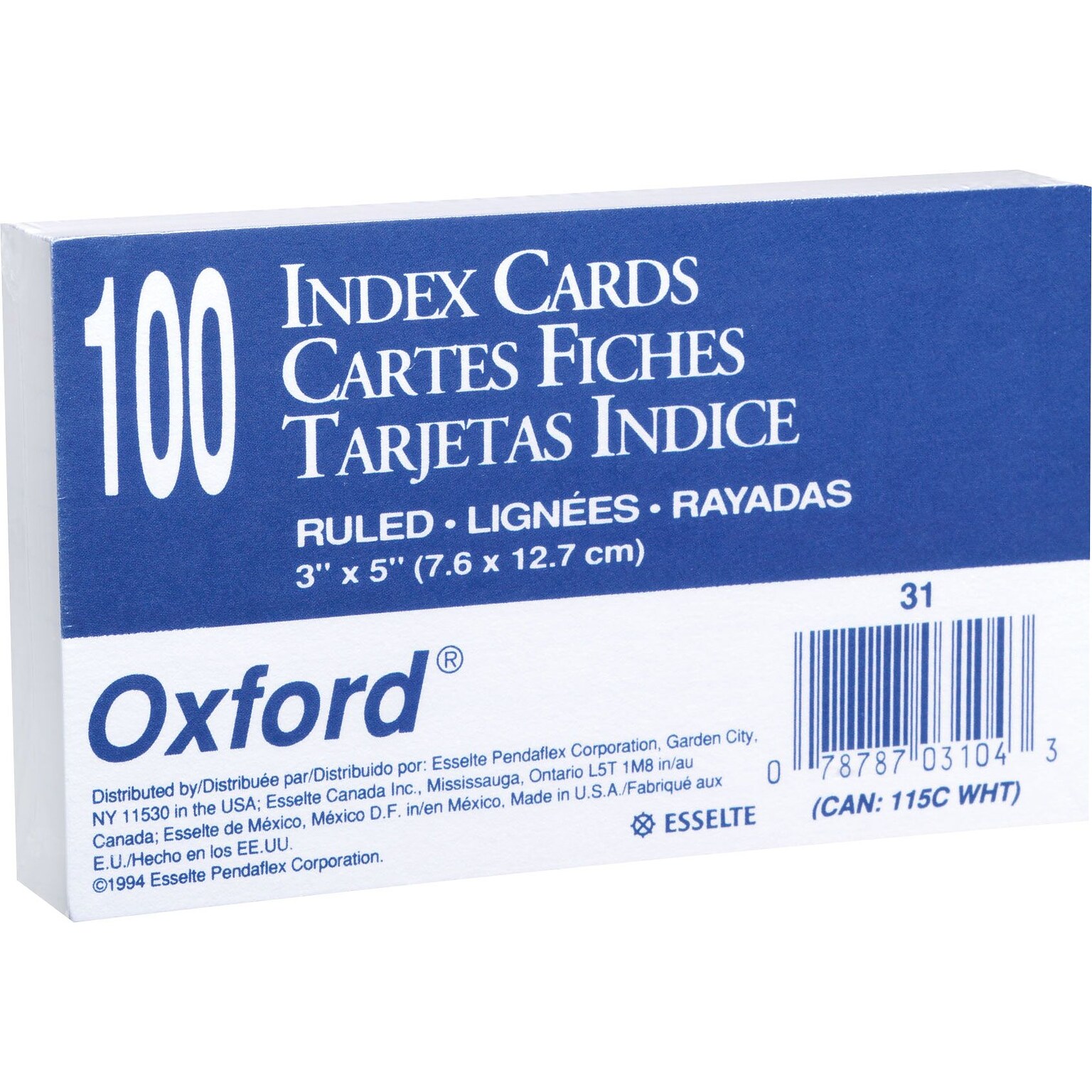 Oxford 3 x 5 Index Cards, Lined, White, 100/Pack (31EE)