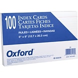 Oxford® Index Cards; 5 x 8, Ruled, White, 100/Pack