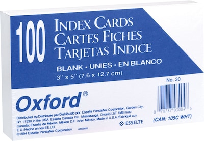 Oxford® Index Cards; 3 x 5, Blank, White, 2500/Pack