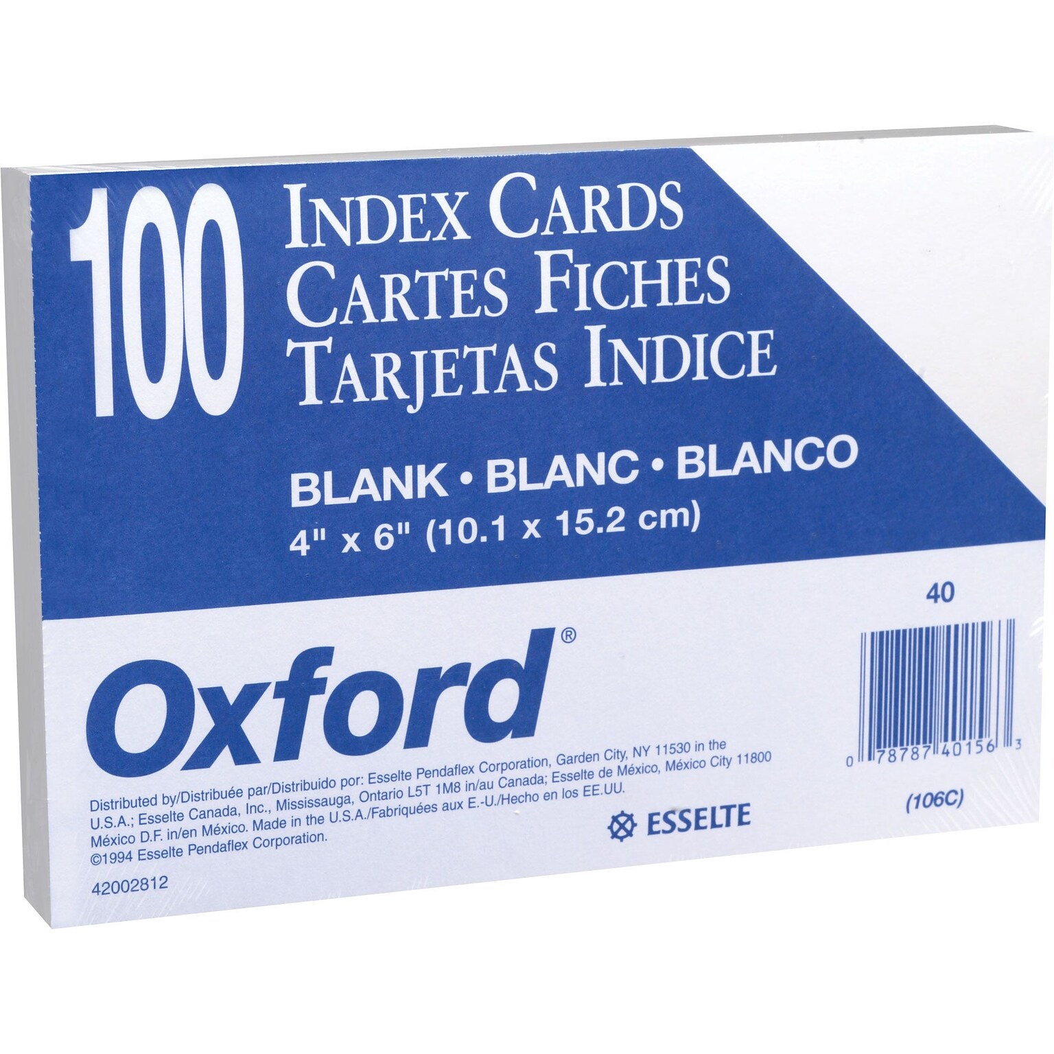 Oxford Index Cards, 4 x  6, White, 100 Cards/Pack (40EE)