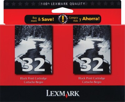 Lexmark 32 Black Standard Yield Ink Cartridge, 2/Pack (18C0533)