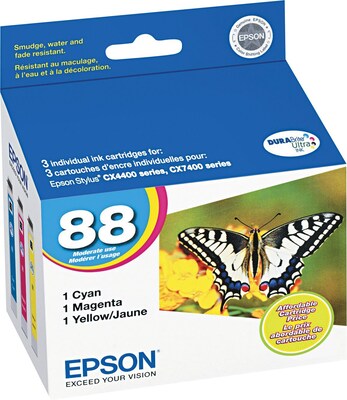 Epson T88 Cyan/Magenta/Yellow Standard Yield Ink Cartridge, 3/Pack (T088520-S)