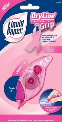 Liquid Paper® DryLine® Grip Pink Ribbon Correction Tape, Each