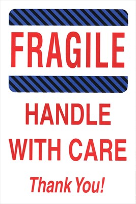 Fragile, Handle with Care, Thank You! Label, 04L x 06W, 500/Roll (#DL1560)