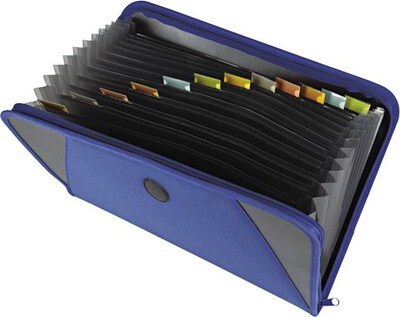 Expanding File/Portfolio, Zipper, 13-Pocket Document File/Tabbed Dividers, Blue