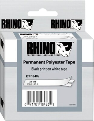 DYMO Rhino Industrial 18482 Permanent Polyester Label Maker Tape, 3/8 x 18, Black on White (18482)