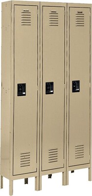 Edsal® Quick-Assemble Single Tier Steel Lockers, 3-Wide, Tan