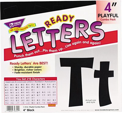 Trend Pin-up Ready Letters, 4, Pre-Punched, Black