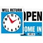 Headline® Reversible "OPEN/WILL RETURN" Business Sign with Clock, 7 1/2" x 9", 1 each