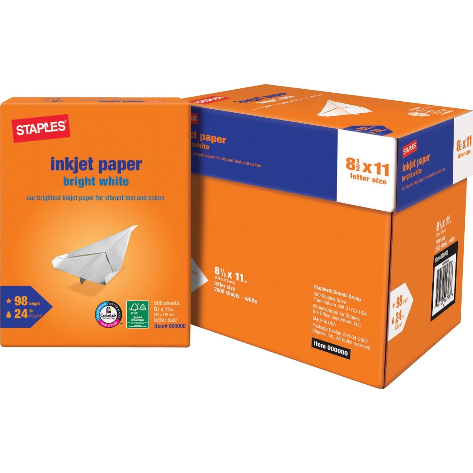 Staples Inkjet Paper, 8 1/2 x 11, Bright White, Half Case