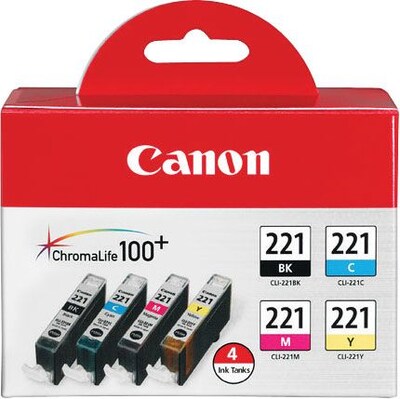 Canon 221 Black/Cyan/Magenta/Yellow Standard Yield Ink Cartridge,  4/Pack (2946B004)