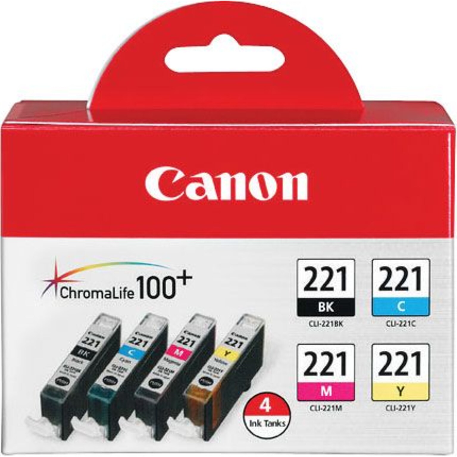 Canon 221 Black/Cyan/Magenta/Yellow Standard Yield Ink Cartridge,  4/Pack (2946B004)