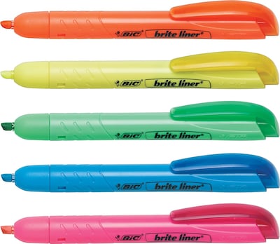 BIC Brite Liner Retractable Highlighter with Grip, Chisel Tip, Assorted, 5/Pack (BLRP51-AST/3335)