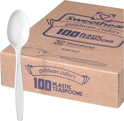 Guildware® Heavy-Weight Teaspoon, White, 100/Box (GBX7TW-0007)
