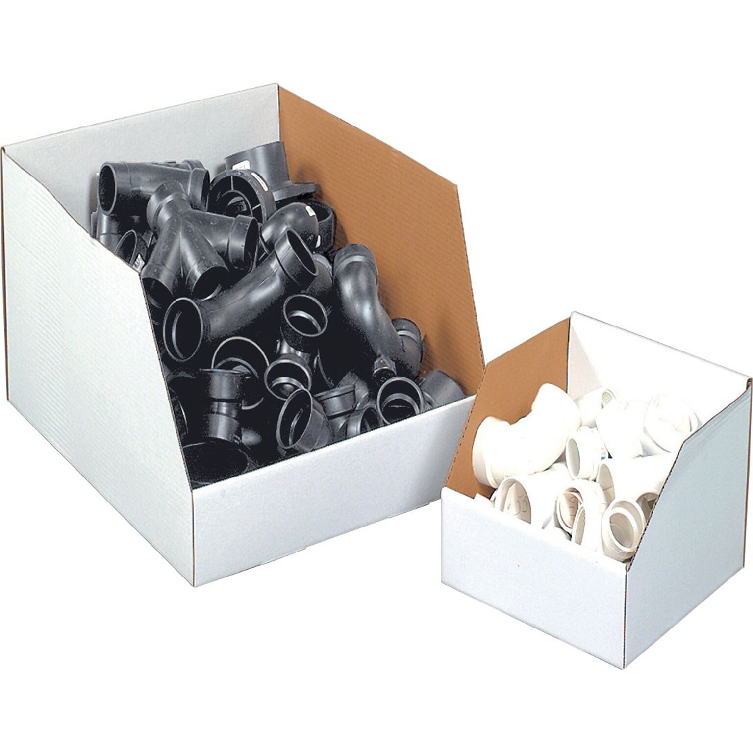 12(L) x 24(W) x 12(H) Open Top Bin Boxes, White, 50/Bundle (BSBINJ122412)